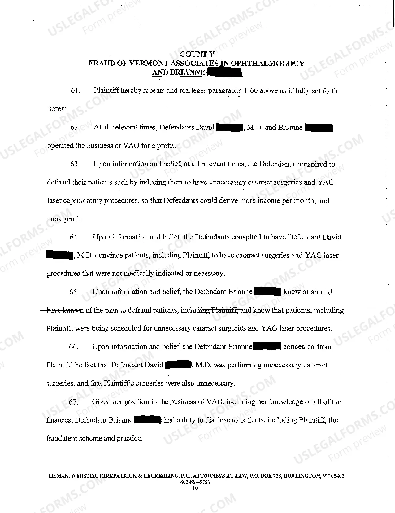 Preview A01 Complaint and Demand for Jury Trial regarding Medical Malpractice Related to Cataract Removal