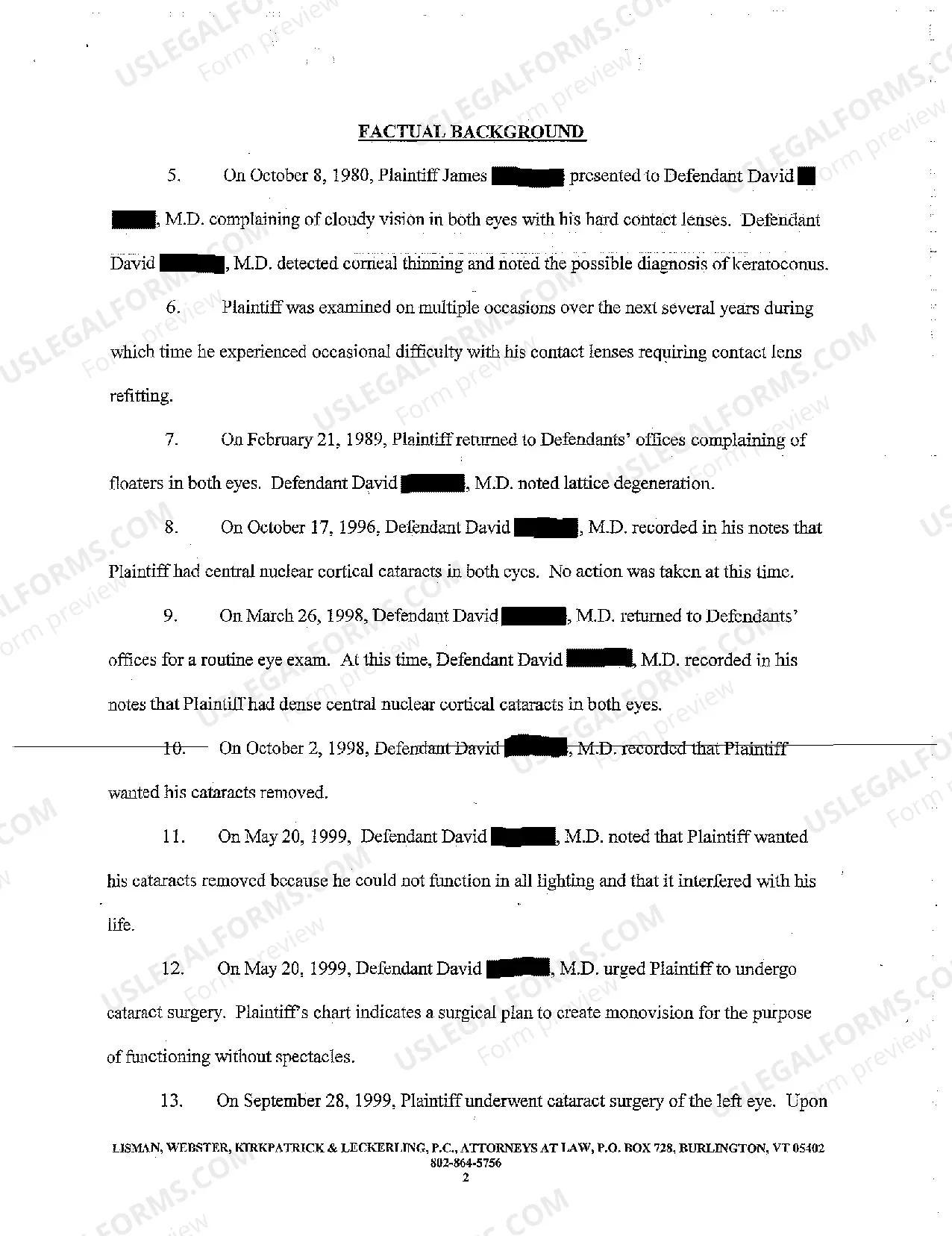 Preview A01 Complaint and Demand for Jury Trial regarding Medical Malpractice Related to Cataract Removal