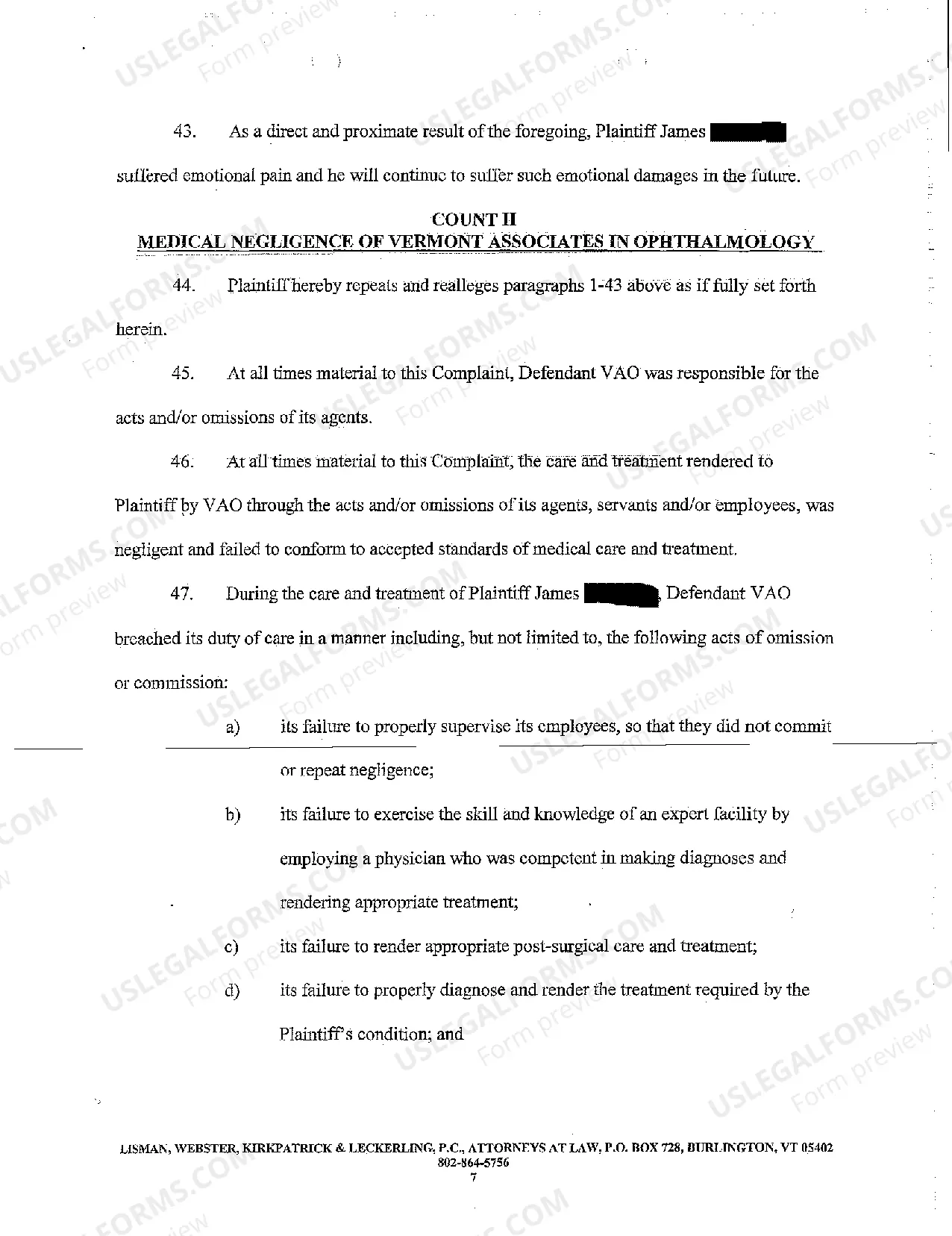 Preview A01 Complaint and Demand for Jury Trial regarding Medical Malpractice Related to Cataract Removal