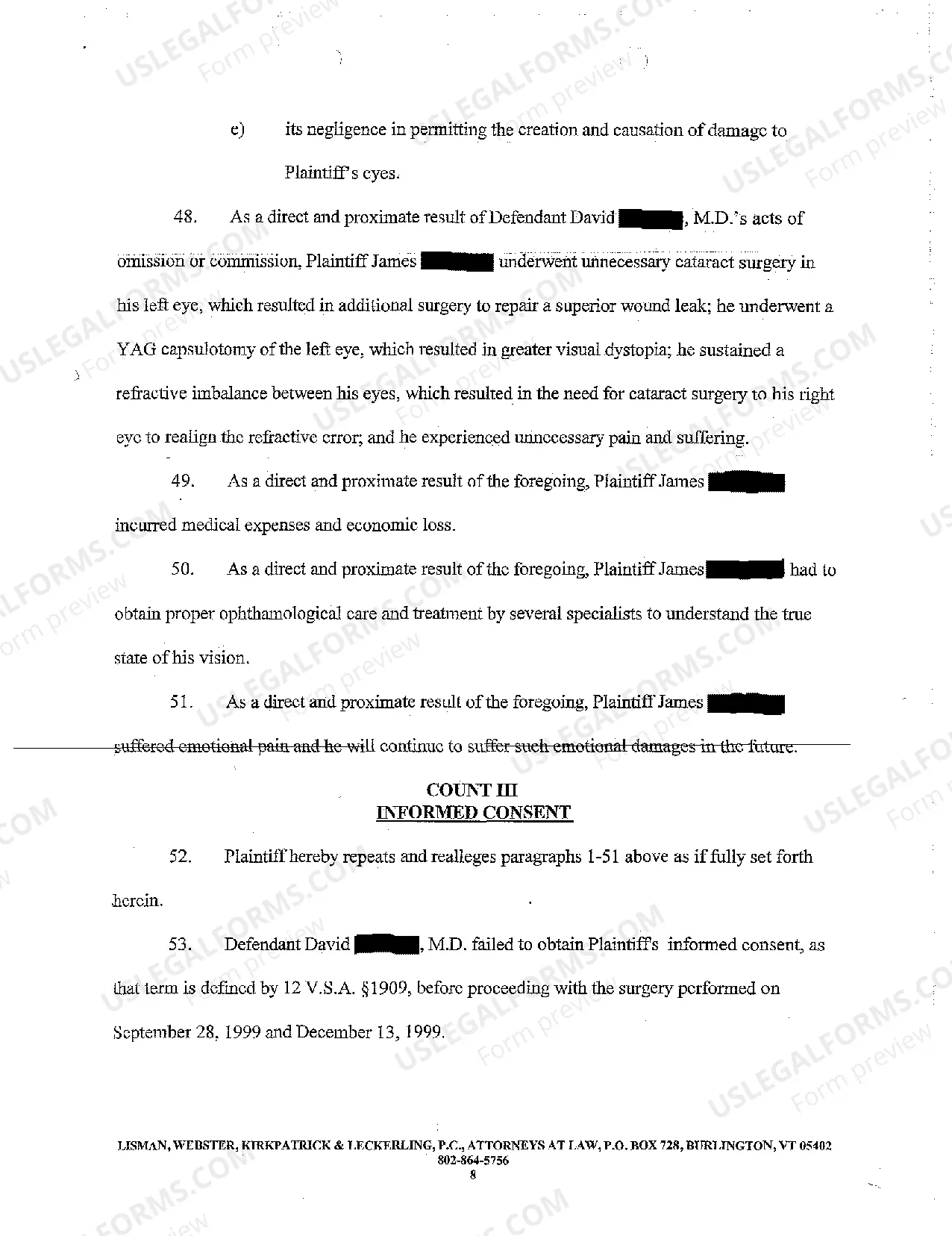 Preview A01 Complaint and Demand for Jury Trial regarding Medical Malpractice Related to Cataract Removal