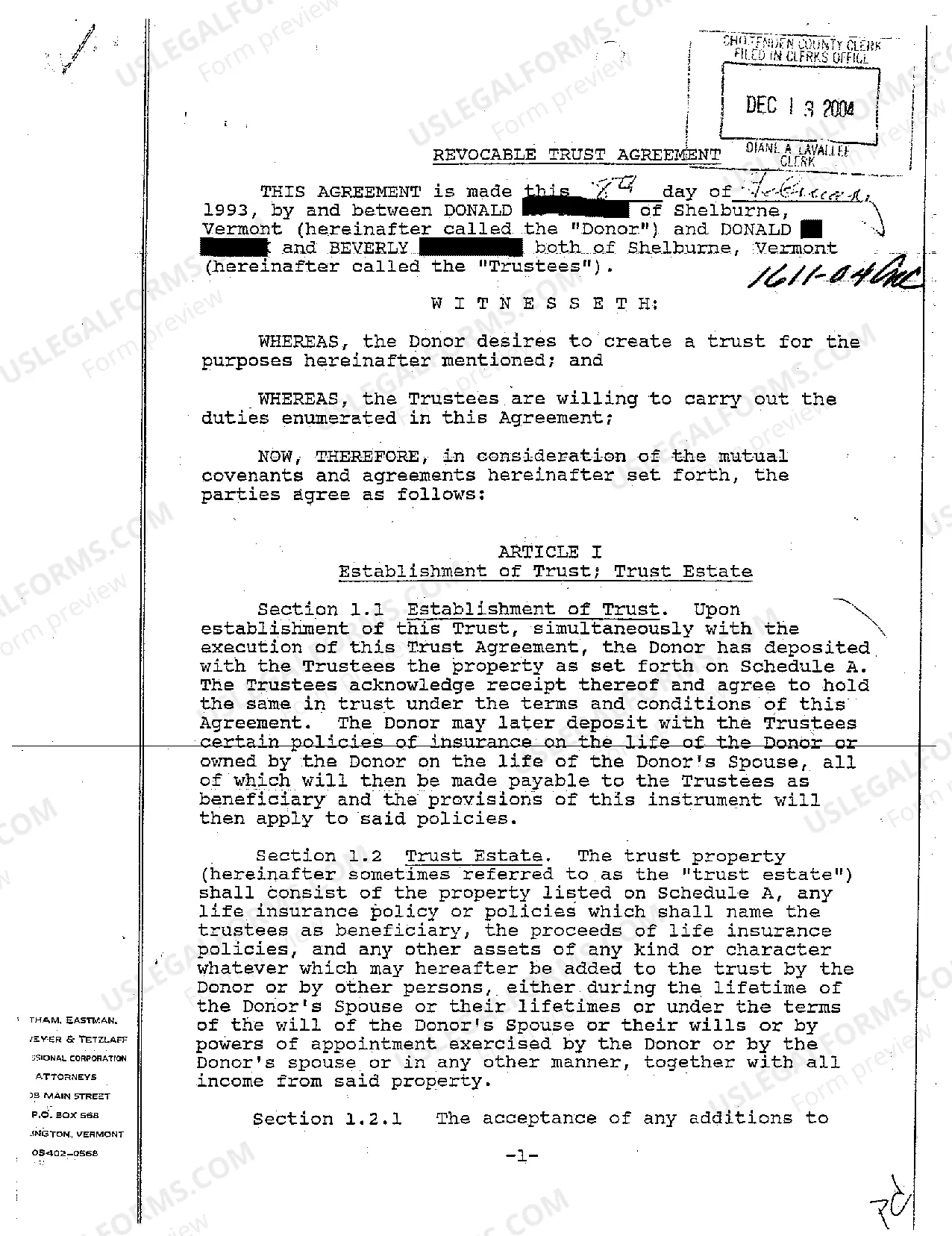 Preview Petition to Reform Trust Agreement to Eliminate Requirement of Successor Corporate Trustee, Includes Copy of Trust Agreement