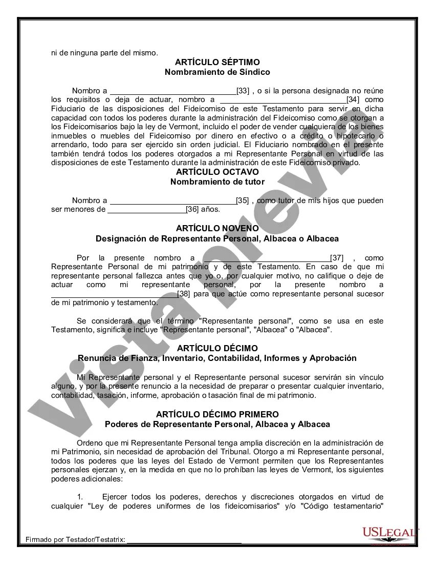 Preview Formulario Legal de Última Voluntad y Testamento para una Persona Soltera con Hijos Menores