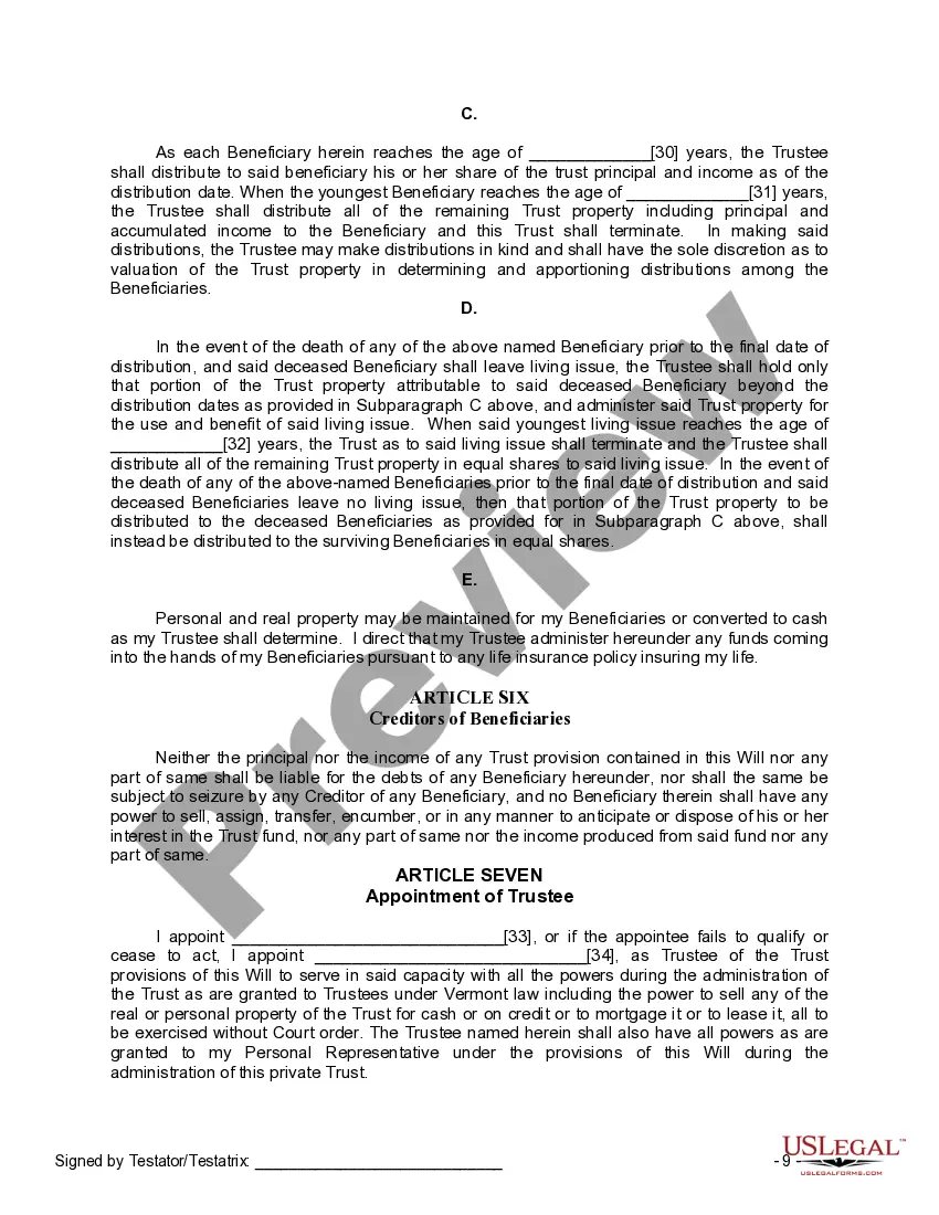 Preview Last Will and Testament for Single Person with Adult and Minor Children