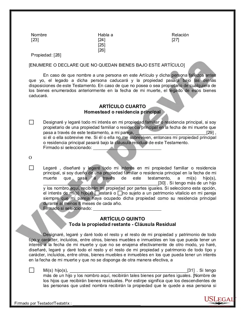 Preview Última Voluntad y Testamento Legal para Pareja de Unión Civil con Hijos Menores de Matrimonio Anterior