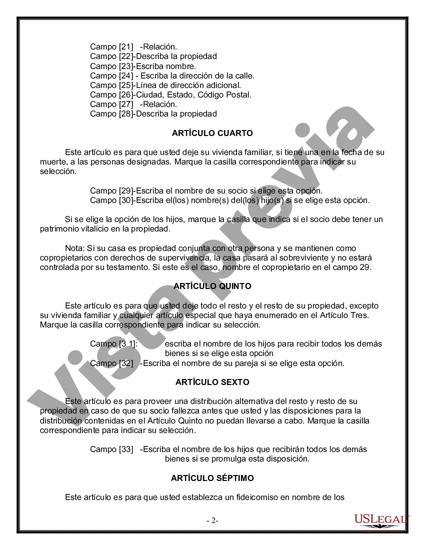 Preview Última Voluntad y Testamento Legal para Pareja de Unión Civil con Hijos Menores de Matrimonio Anterior