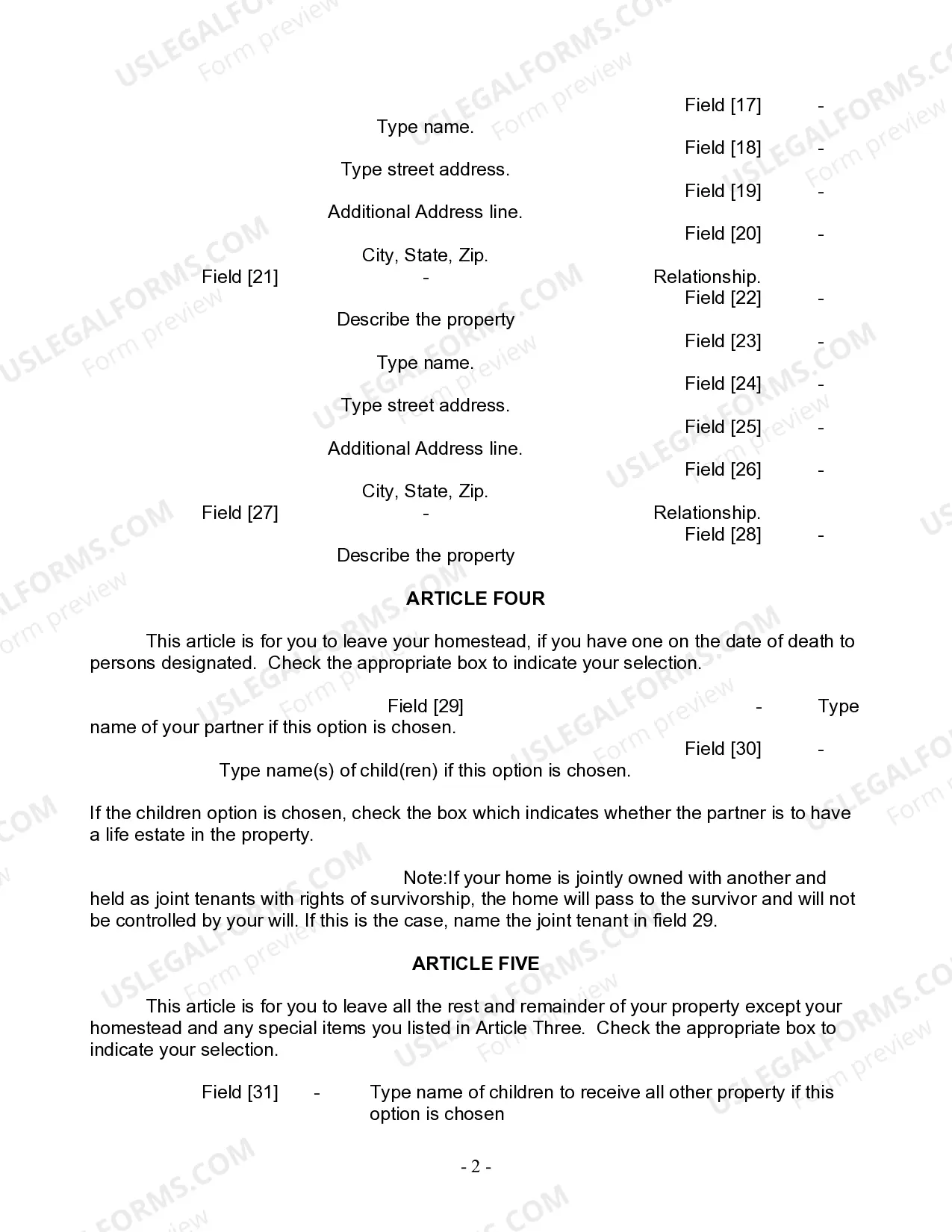 Preview Last Will and Testament for Civil Union Partner with Minor Children from Prior Marriage