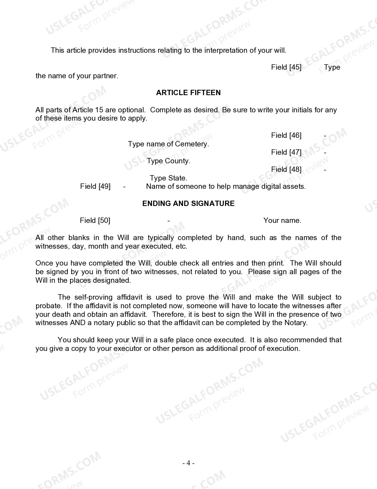 Preview Last Will and Testament for Civil Union Partner with Minor Children from Prior Marriage