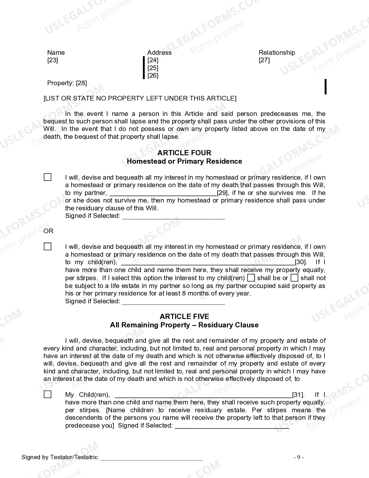 Preview Last Will and Testament for Civil Union Partner with Minor Children from Prior Marriage
