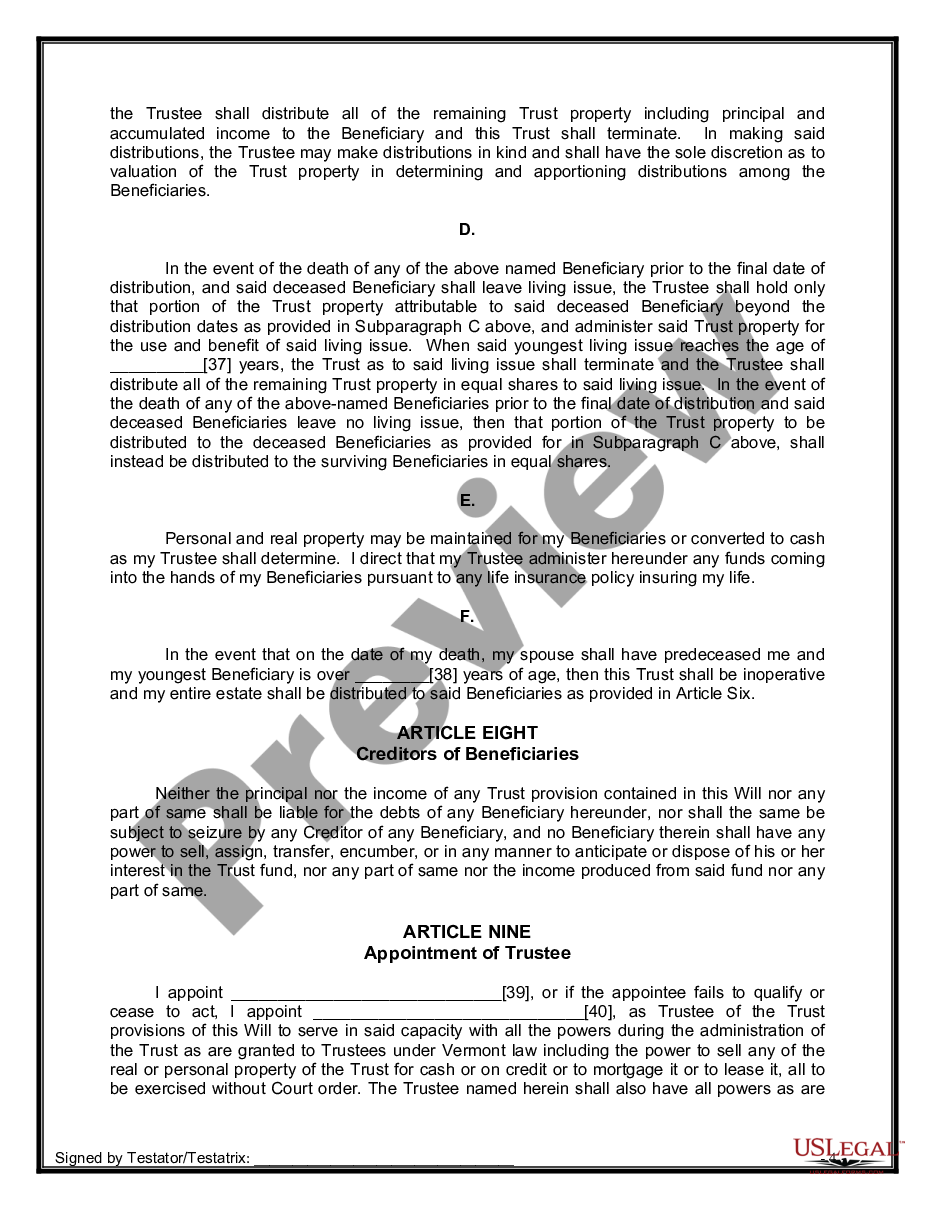 page 9 Legal Last Will and Testament for Married Person with Minor Children from Prior Marriage preview