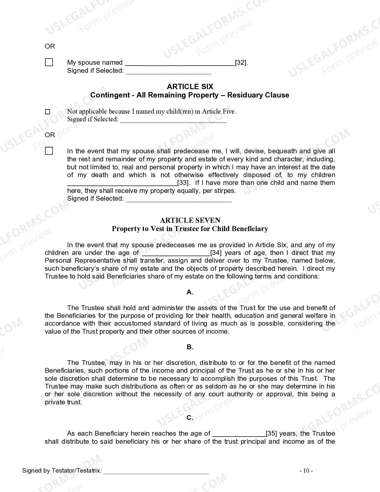 Preview Last Will and Testament for Married Person with Minor Children from Prior Marriage