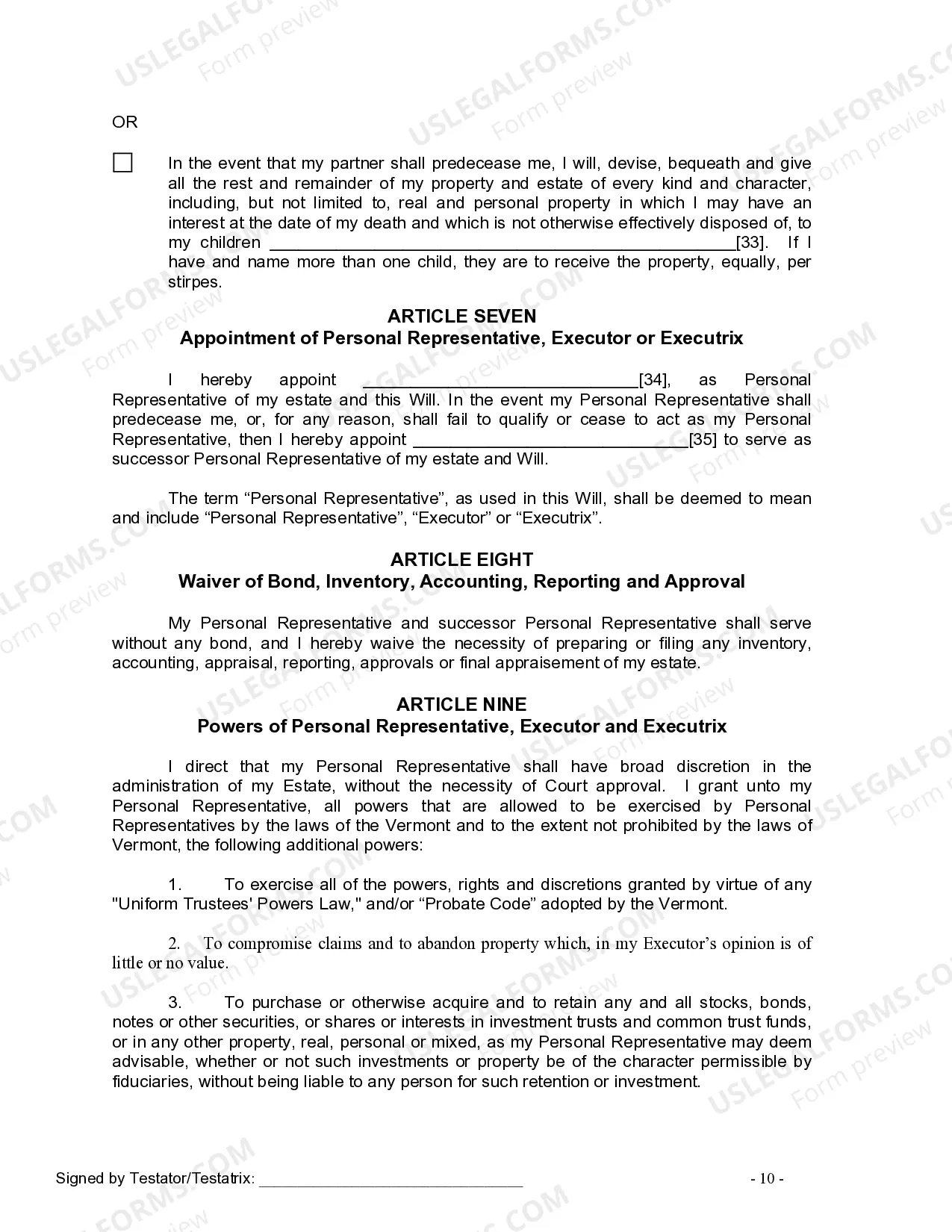 Preview Last Will and Testament for Civil Union Partner with Adult Children from Prior Marriage