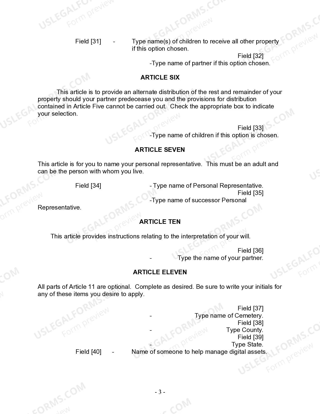 Preview Last Will and Testament for Civil Union Partner with Adult Children from Prior Marriage