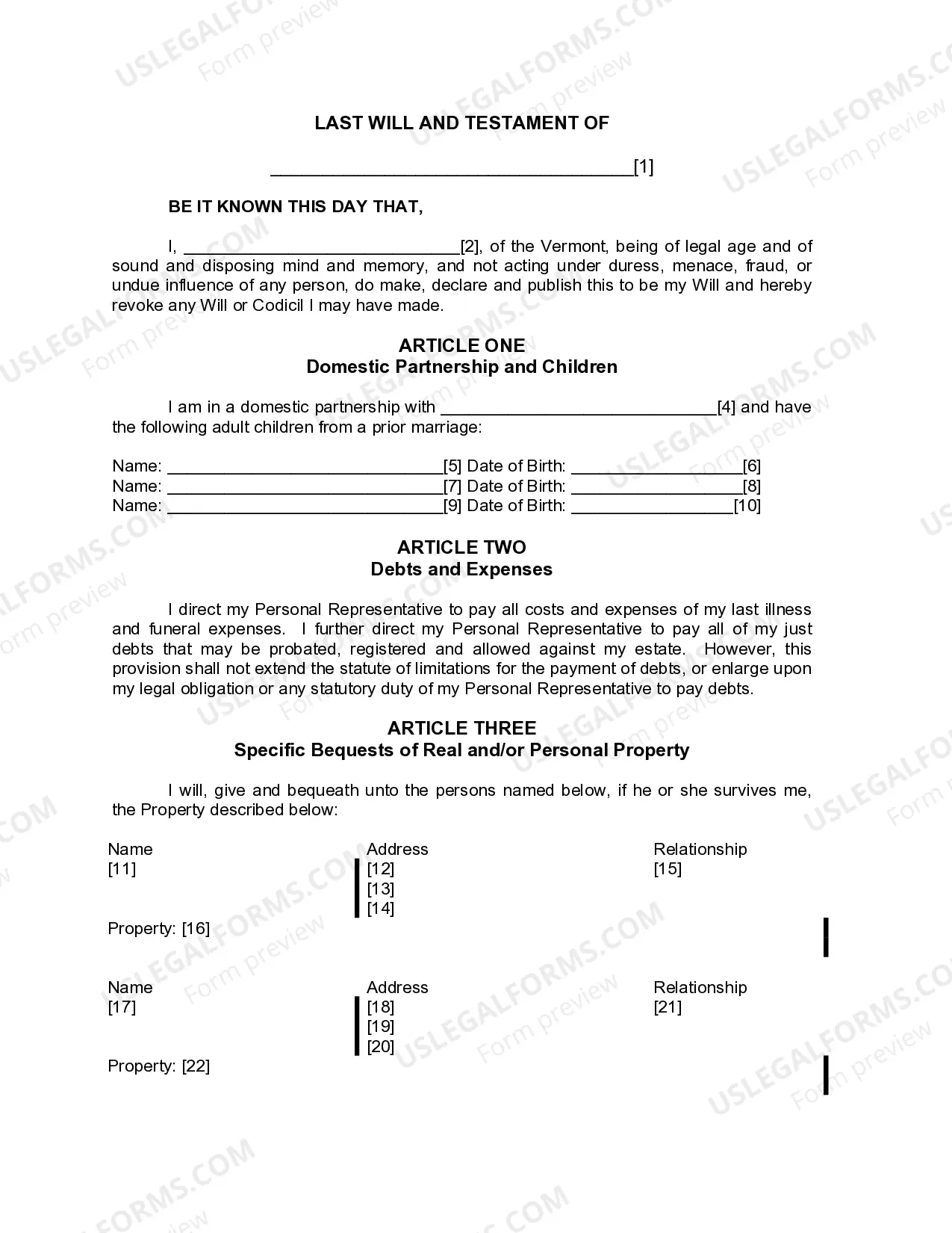 Preview Last Will and Testament for Civil Union Partner with Adult Children from Prior Marriage
