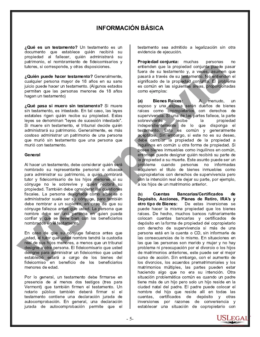 Preview Formulario de última voluntad y testamento legal para personas divorciadas que no se han vuelto a casar y no tienen hijos