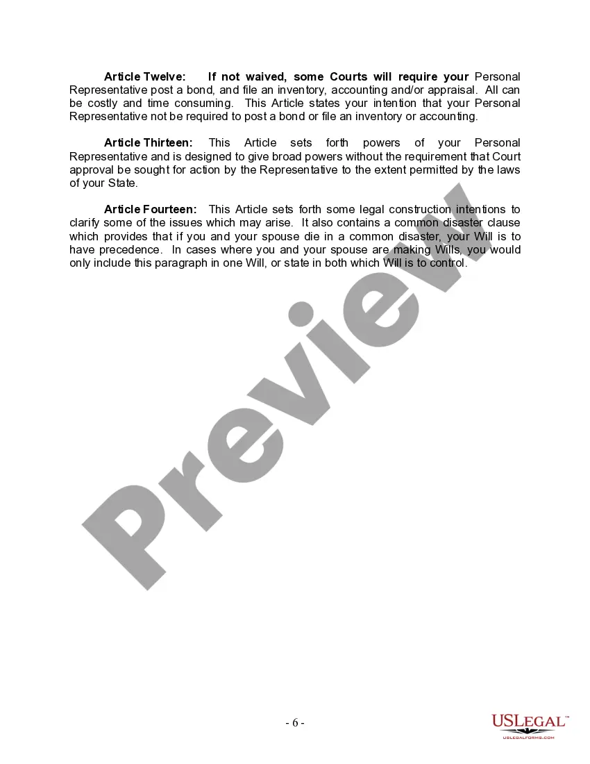 Preview Mutual Wills Package for Married Couple with Minor Children