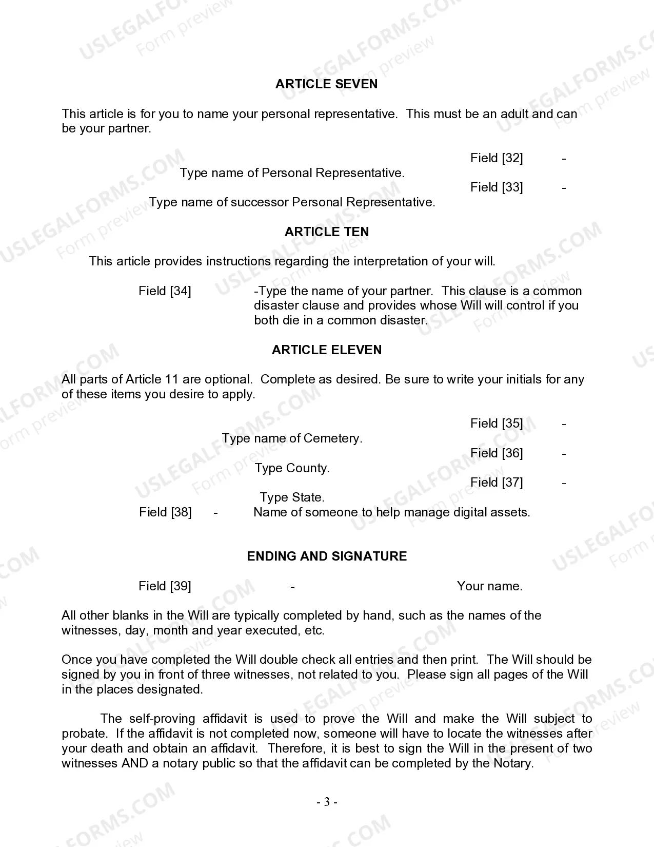 Preview Last Will and Testament for Civil Union Partner with Adult Children