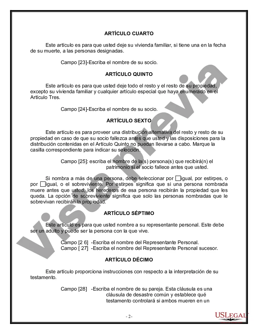 Preview Formulario de última voluntad y testamento legal para una pareja de unión civil sin hijos