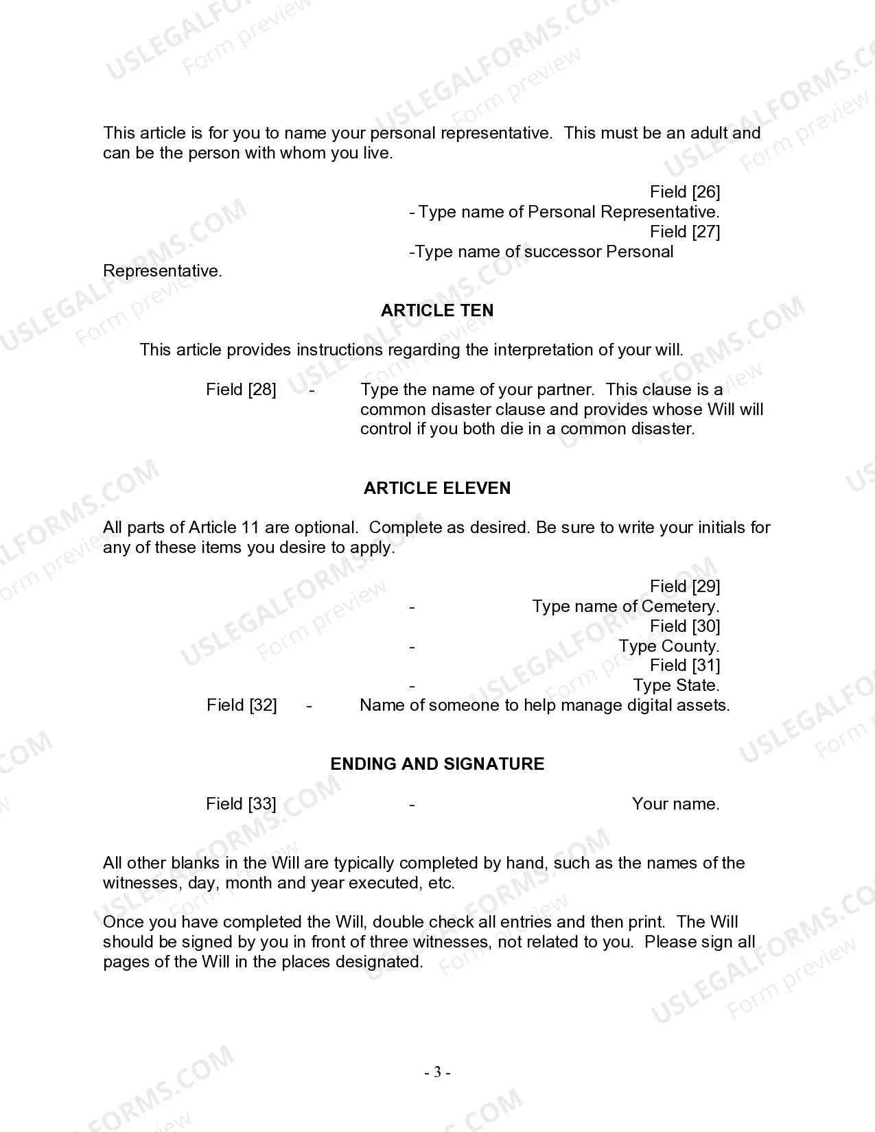 Preview Last Will and Testament for a Civil Union Partner With No Children