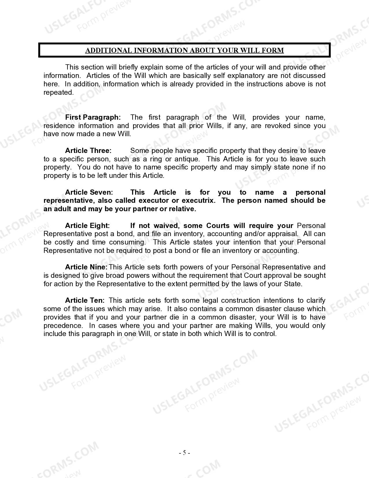 Preview Last Will and Testament for a Civil Union Partner With No Children