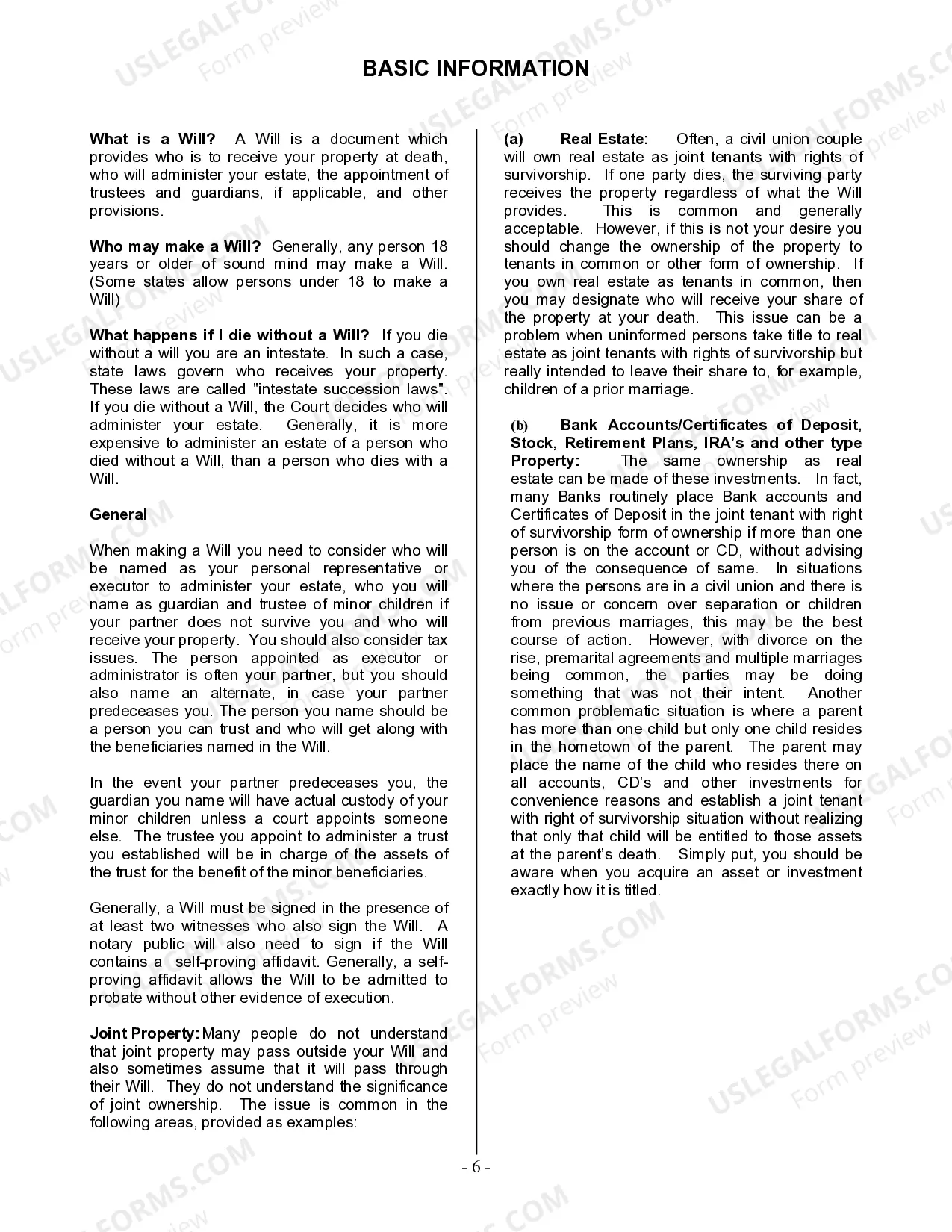 Preview Last Will and Testament for a Civil Union Partner With No Children