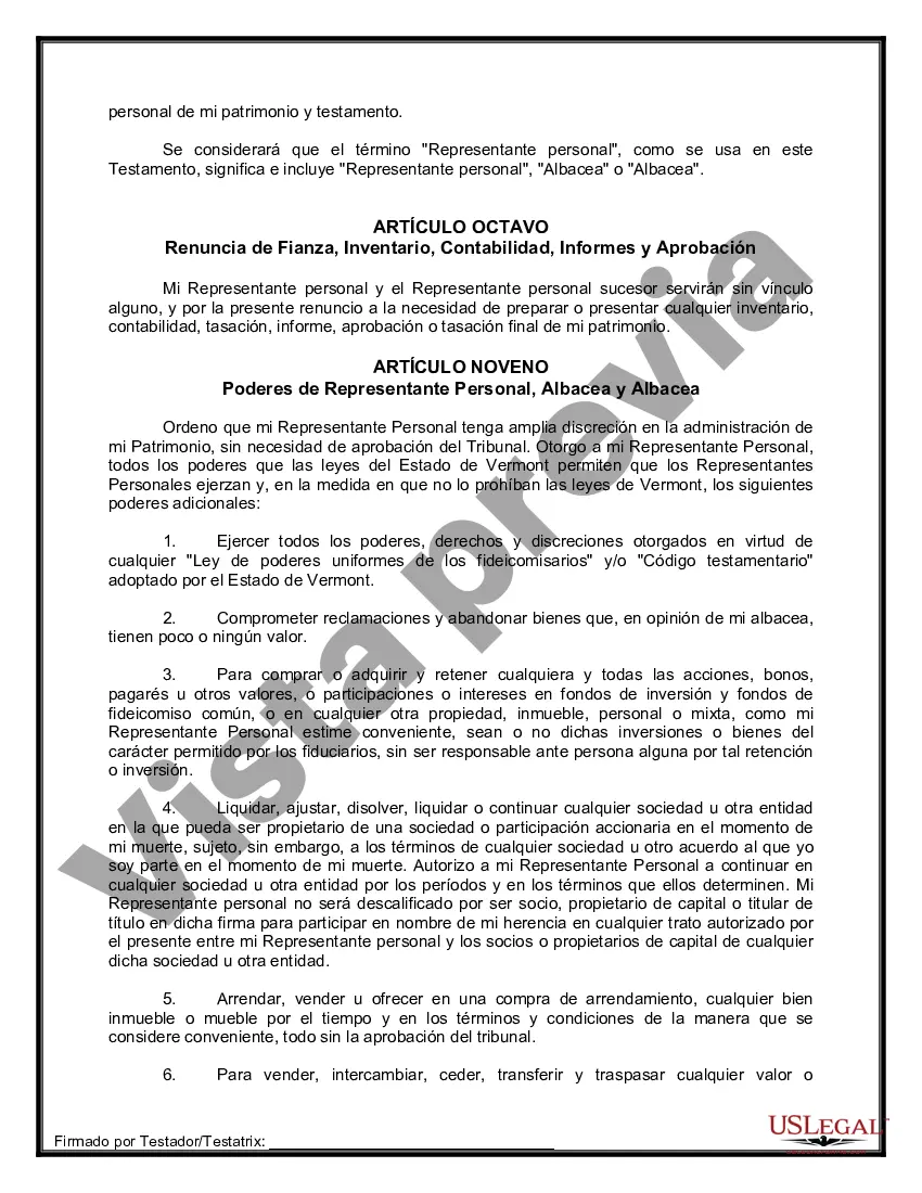Preview Formulario de última voluntad y testamento legal para una persona casada sin hijos