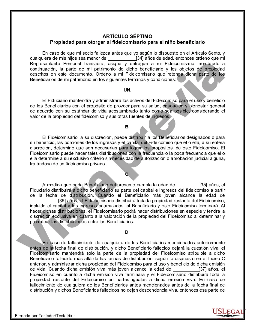 Preview Formulario Legal de Última Voluntad y Testamento para Pareja de Unión Civil con Hijos Menores