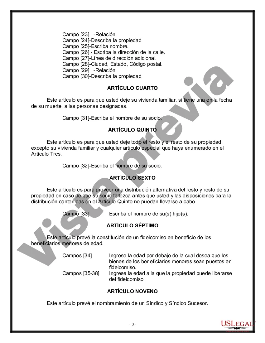 Preview Formulario Legal de Última Voluntad y Testamento para Pareja de Unión Civil con Hijos Menores