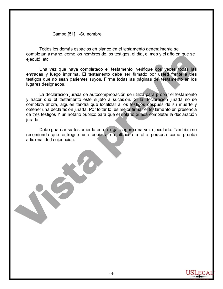 Preview Formulario Legal de Última Voluntad y Testamento para Pareja de Unión Civil con Hijos Menores