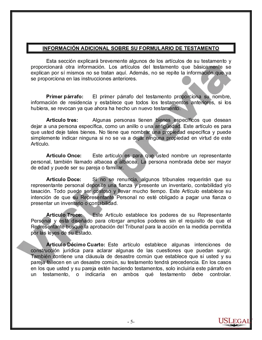 Preview Formulario Legal de Última Voluntad y Testamento para Pareja de Unión Civil con Hijos Menores
