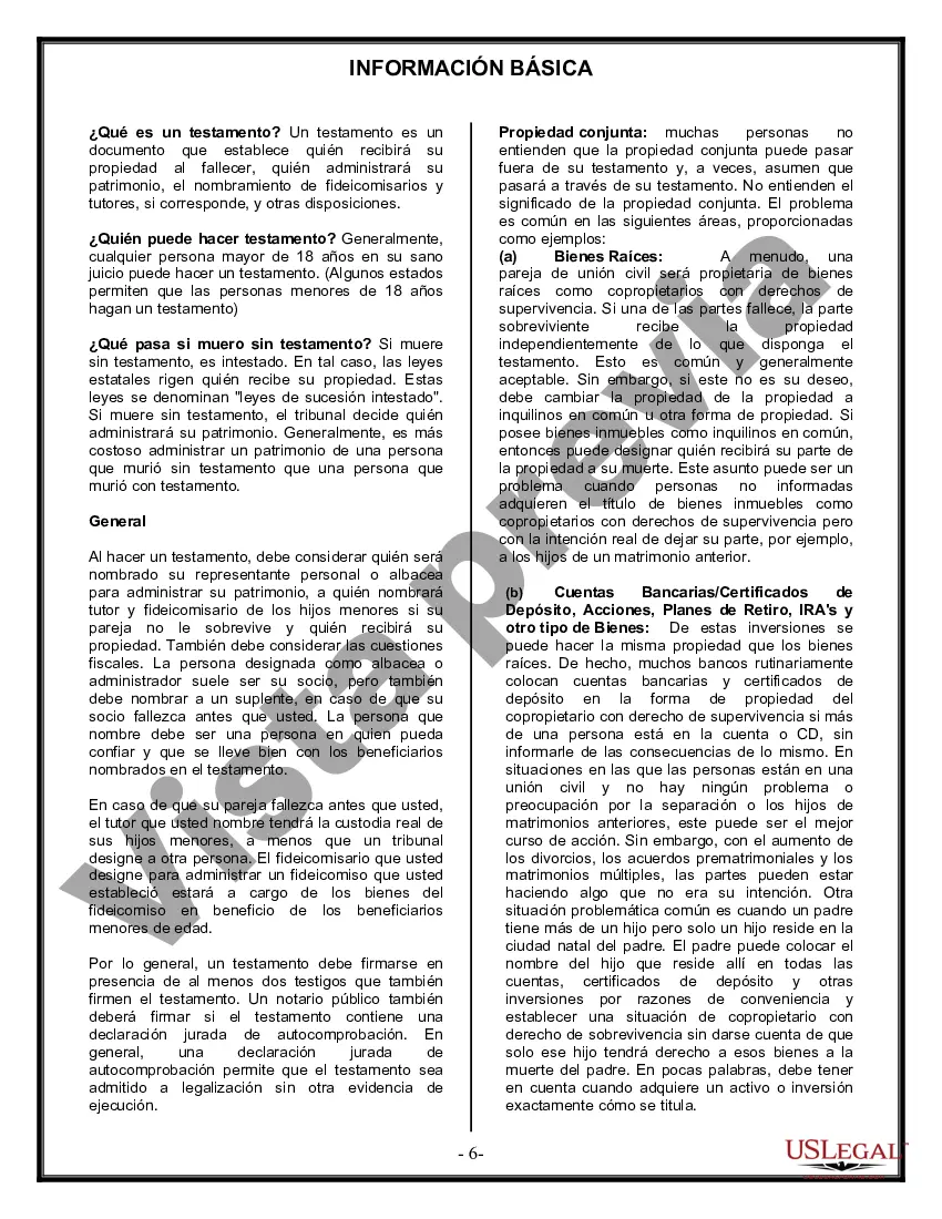 Preview Formulario Legal de Última Voluntad y Testamento para Pareja de Unión Civil con Hijos Menores