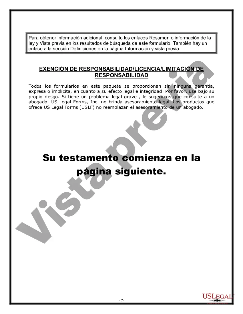 Preview Formulario Legal de Última Voluntad y Testamento para Pareja de Unión Civil con Hijos Menores