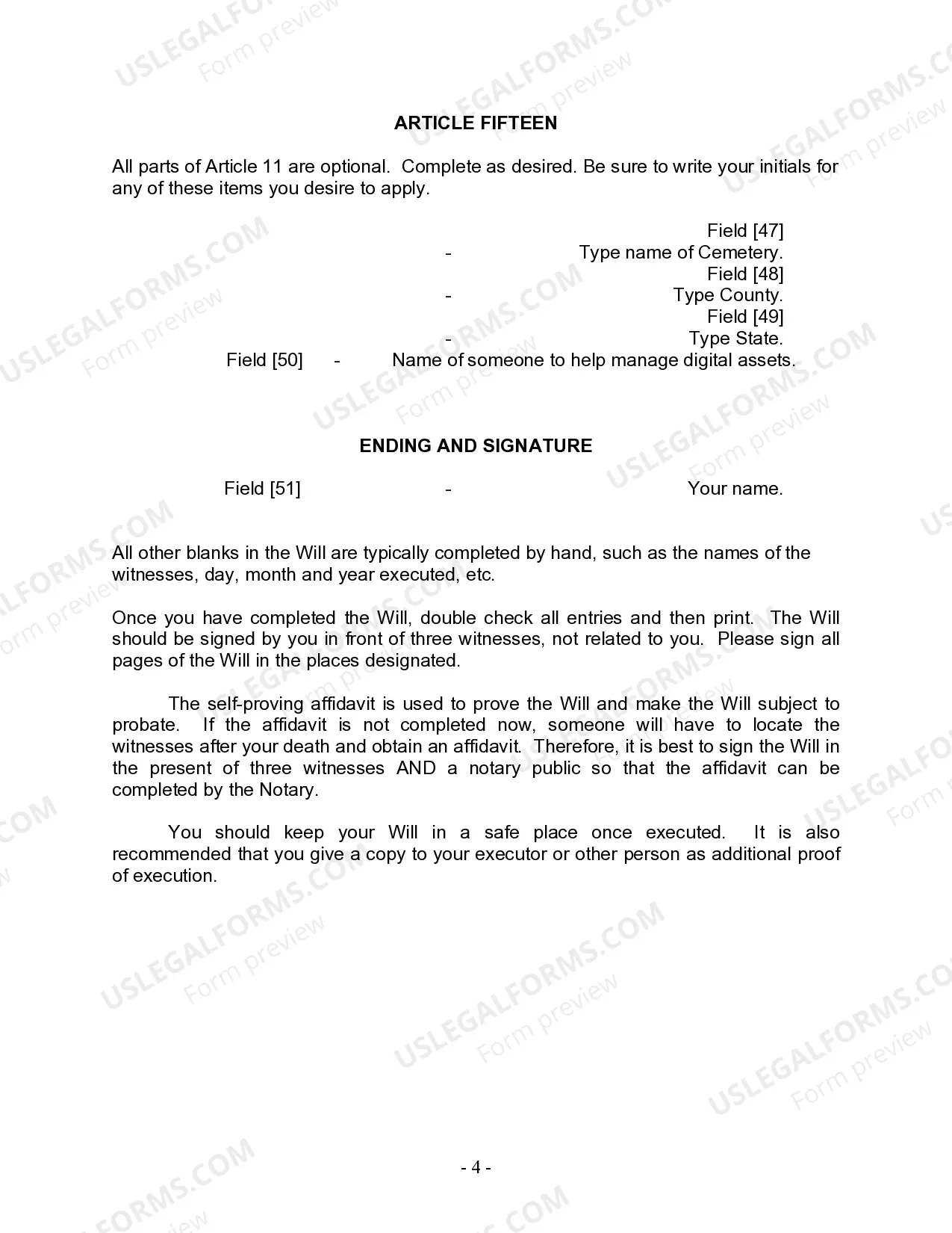 Preview Last Will and Testament for Civil Union Partner with Minor Children