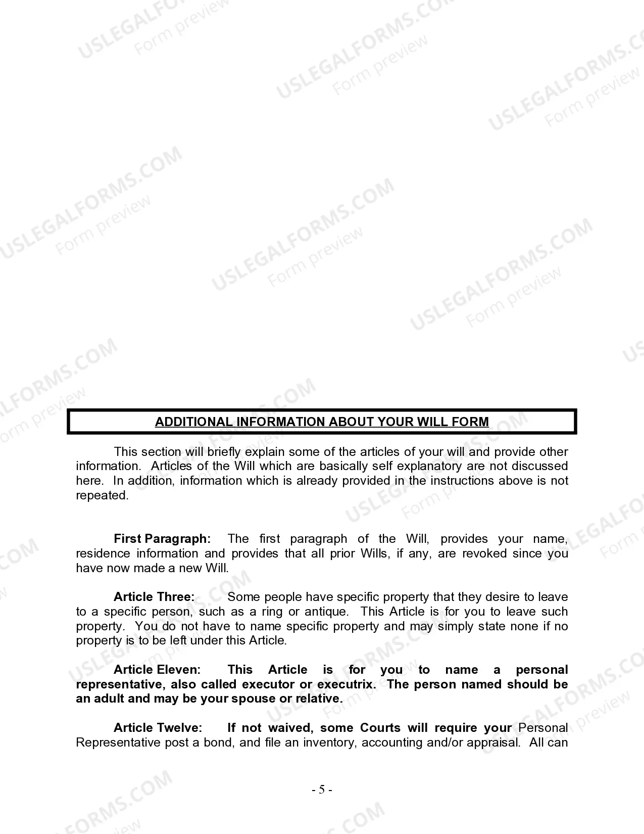 Preview Last Will and Testament for Married Person with Minor Children