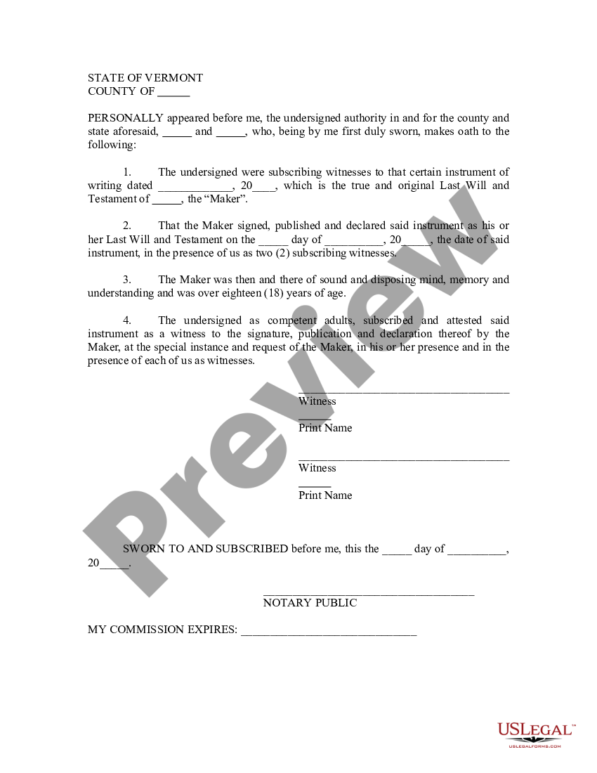 Vermont Codicil To Will Form For Amending Your Will Codicil Will Your Us Legal Forms 6933