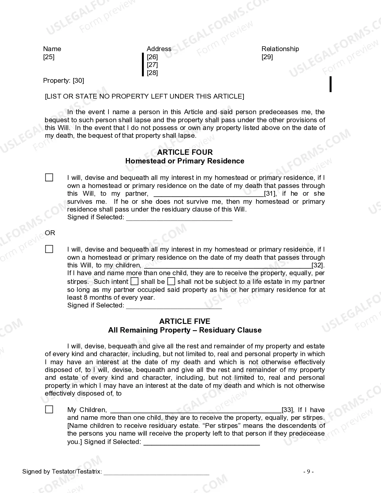 Preview Last Will and Testament for Civil Union Partner with Adult and Minor Children from Prior Marriage