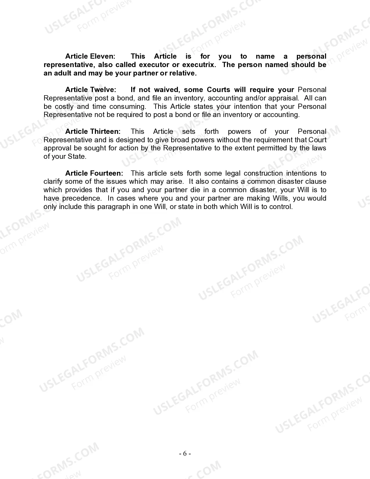 Preview Last Will and Testament for Civil Union Partner with Adult and Minor Children from Prior Marriage
