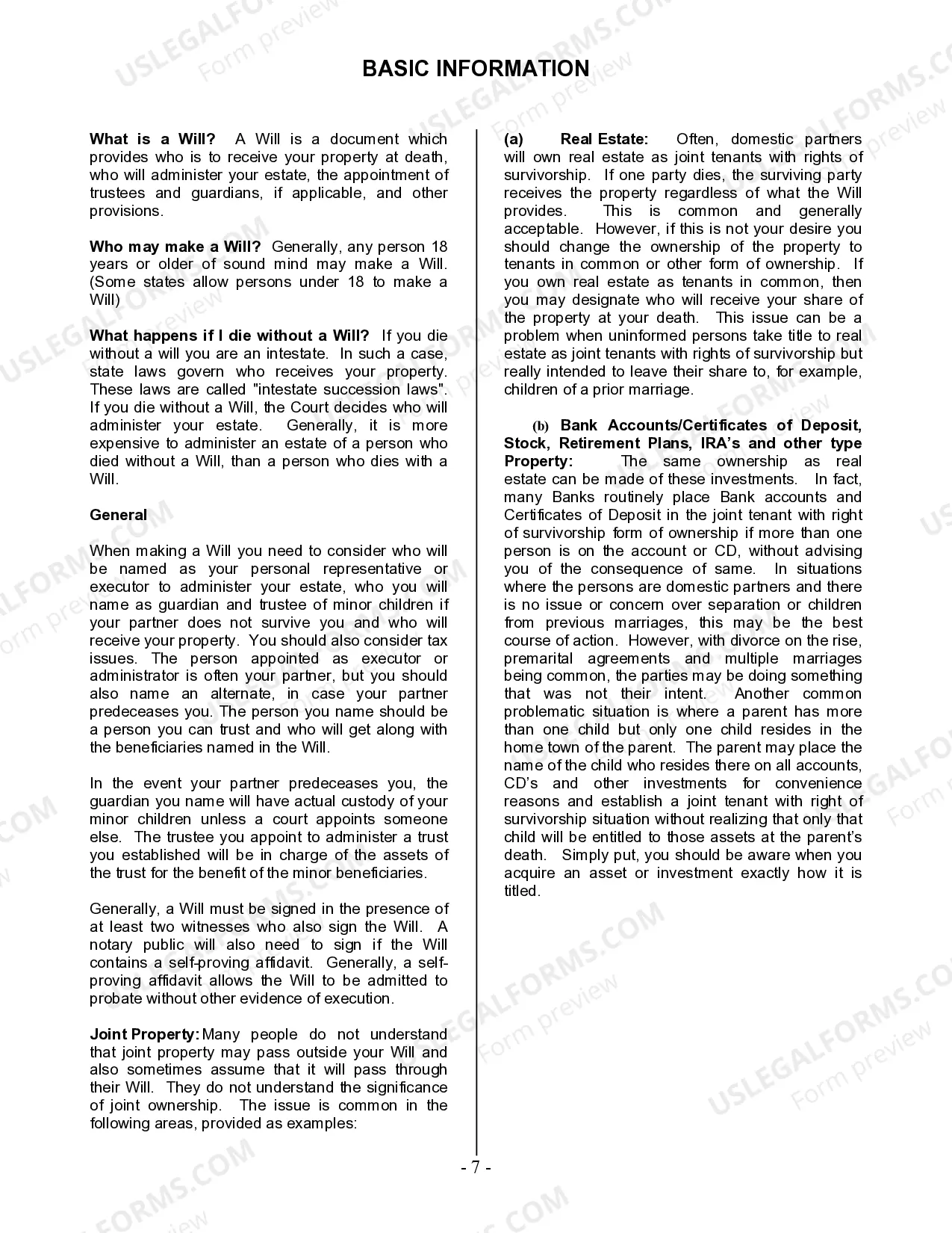 Preview Last Will and Testament for Civil Union Partner with Adult and Minor Children from Prior Marriage