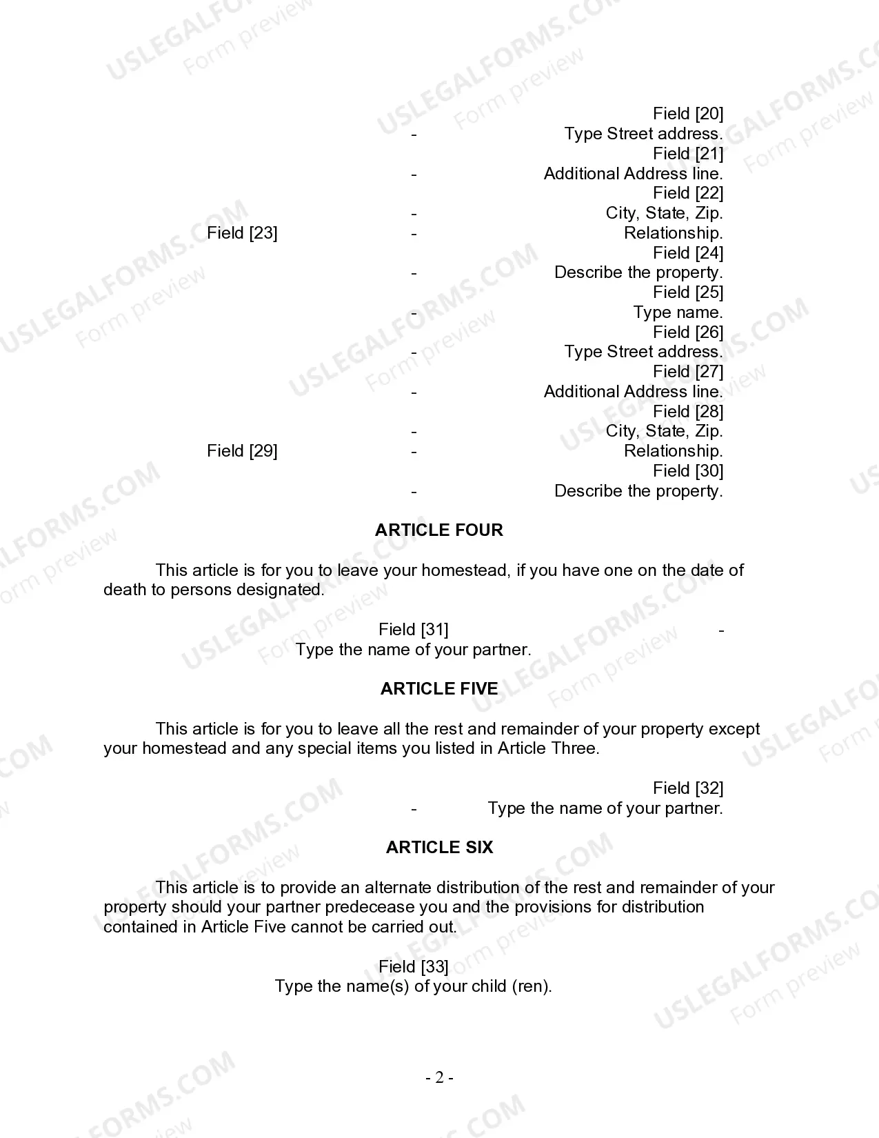 Preview Last Will and Testament for Civil Union Partner with Adult and Minor Children