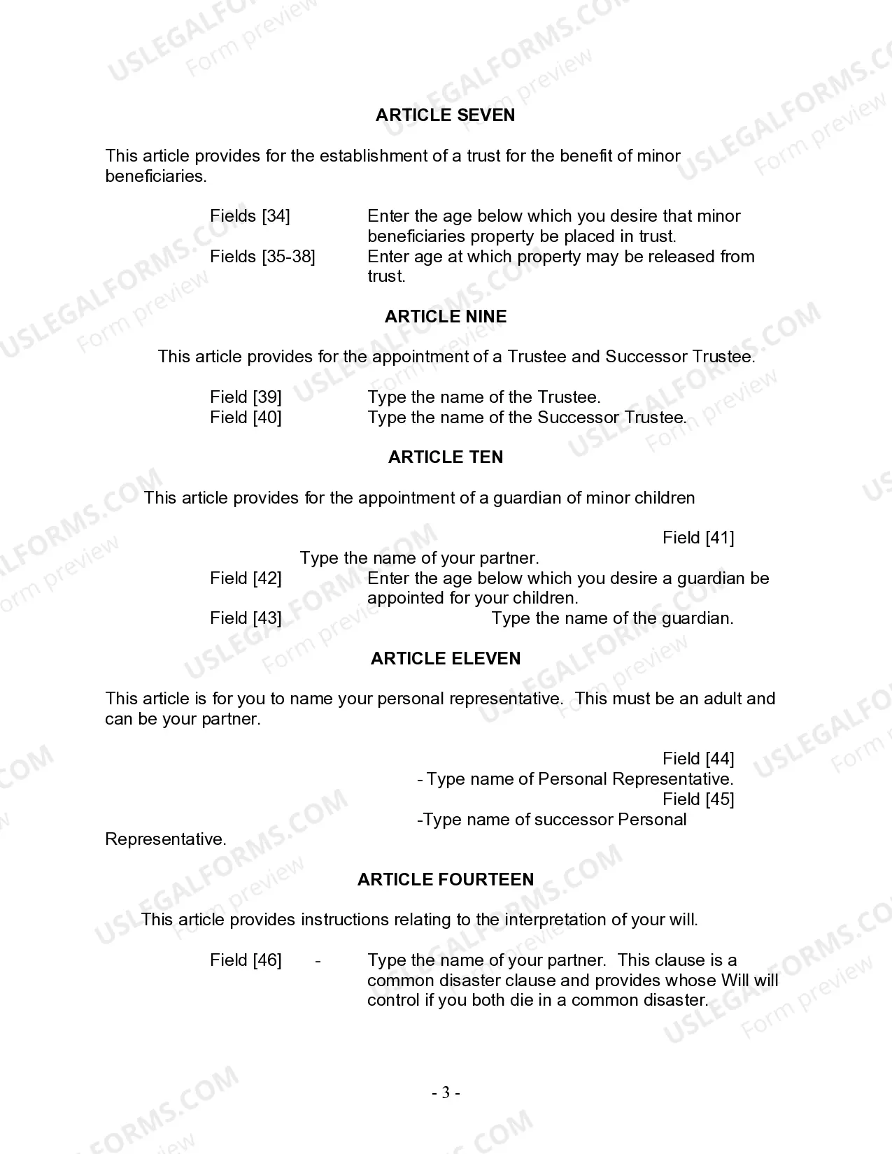 Preview Last Will and Testament for Civil Union Partner with Adult and Minor Children
