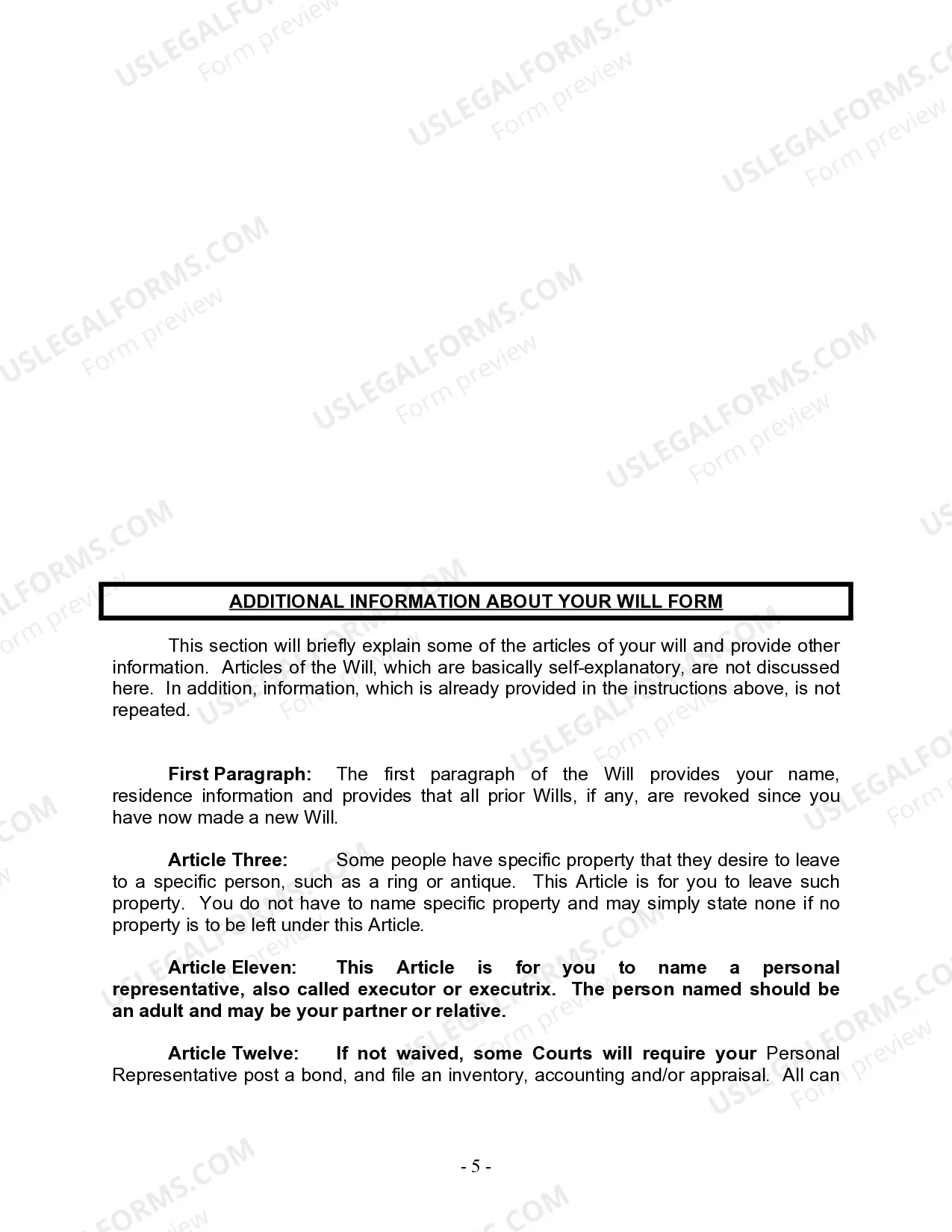 Preview Last Will and Testament for Civil Union Partner with Adult and Minor Children