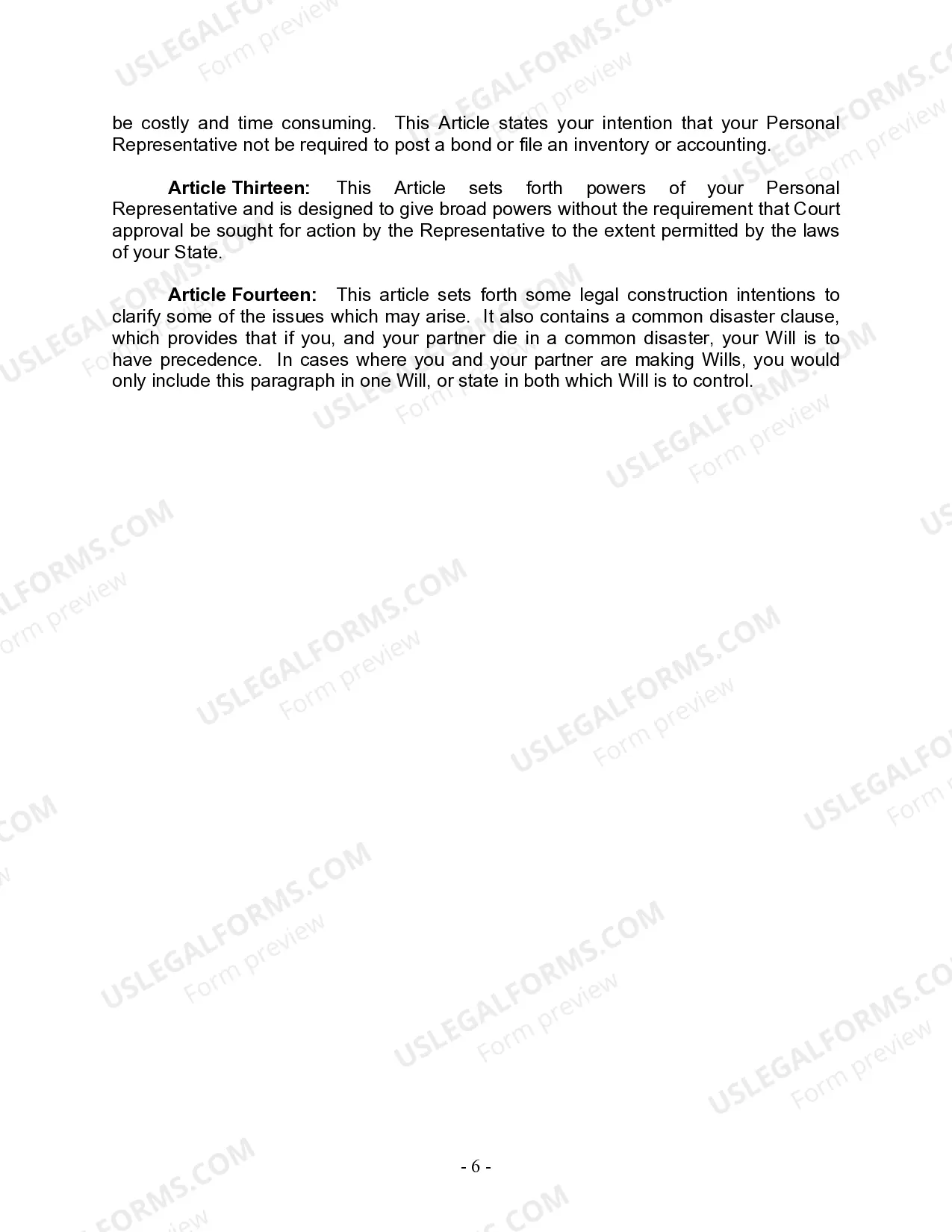 Preview Last Will and Testament for Civil Union Partner with Adult and Minor Children