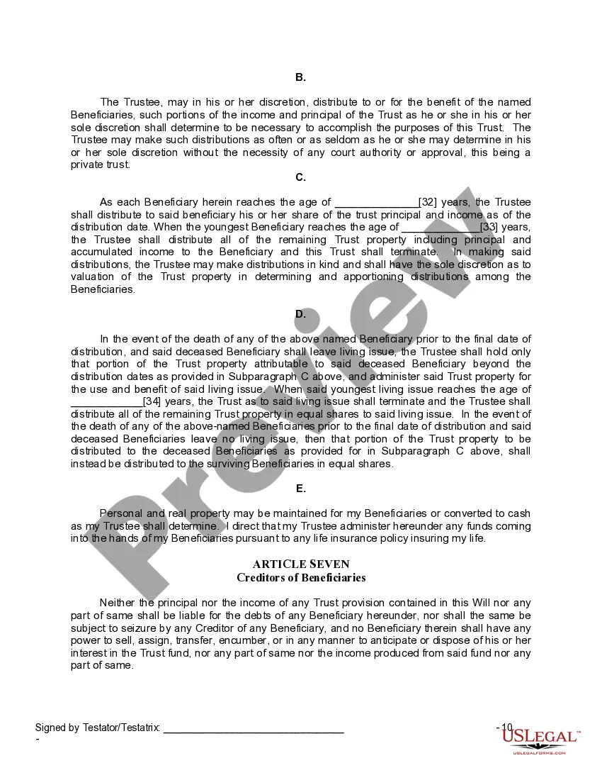 Preview Last Will and Testament for Widow or Widower with Minor Children