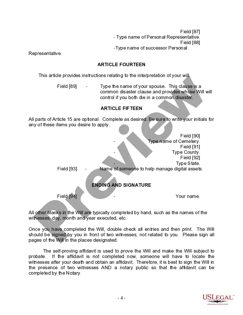 Preview Last Will and Testament for Divorced and Remarried Person with Mine, Yours and Ours Children