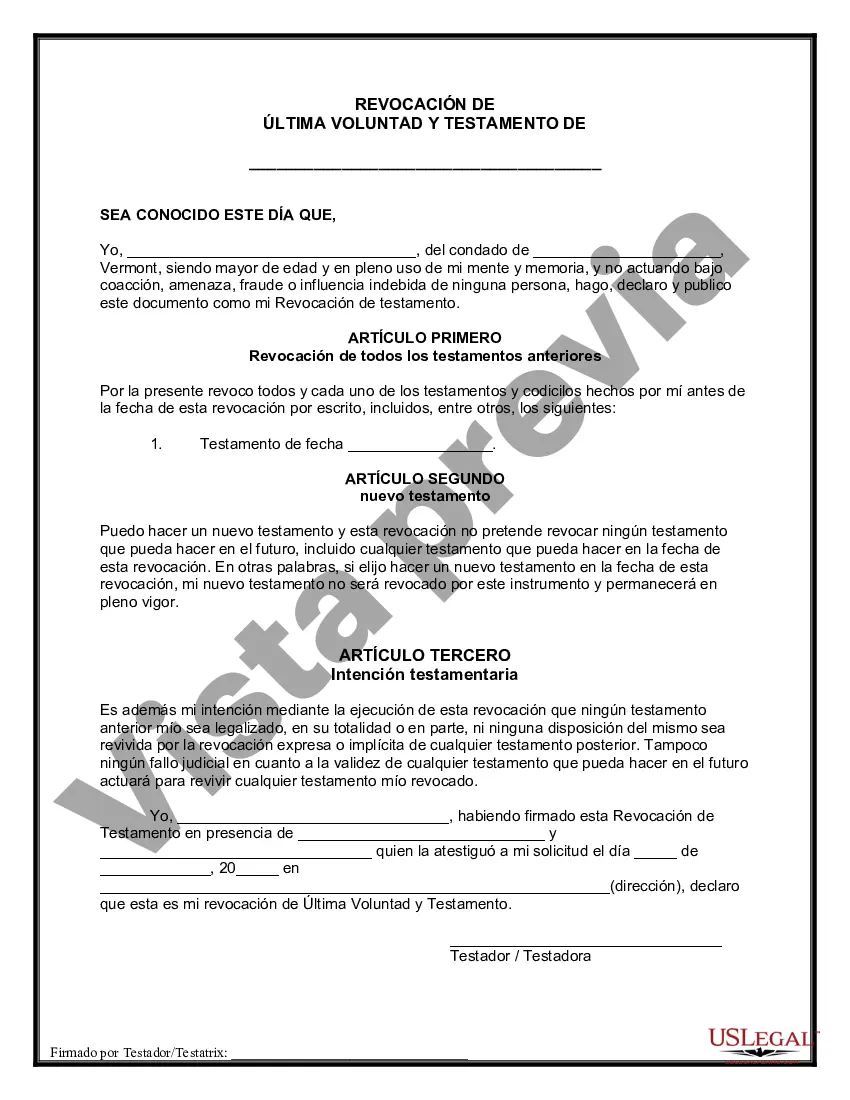 Preview Revocación por escrito del testamento