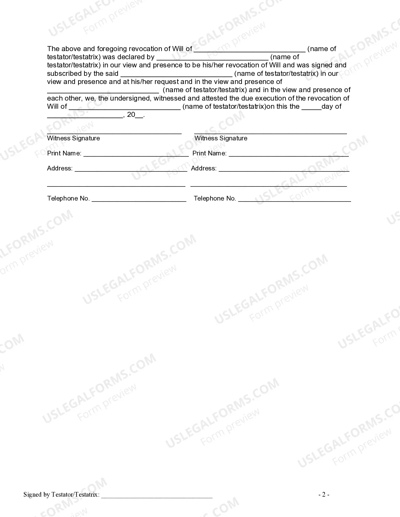 Preview Written Revocation of Will