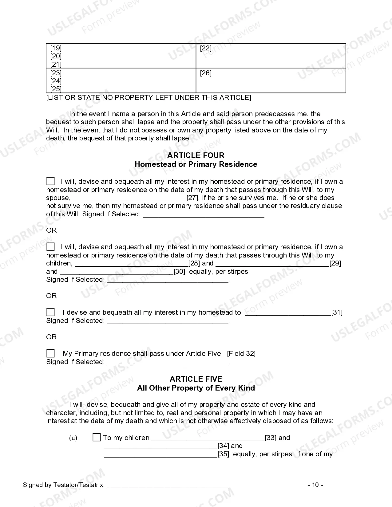Preview Last Will and Testament for other Persons