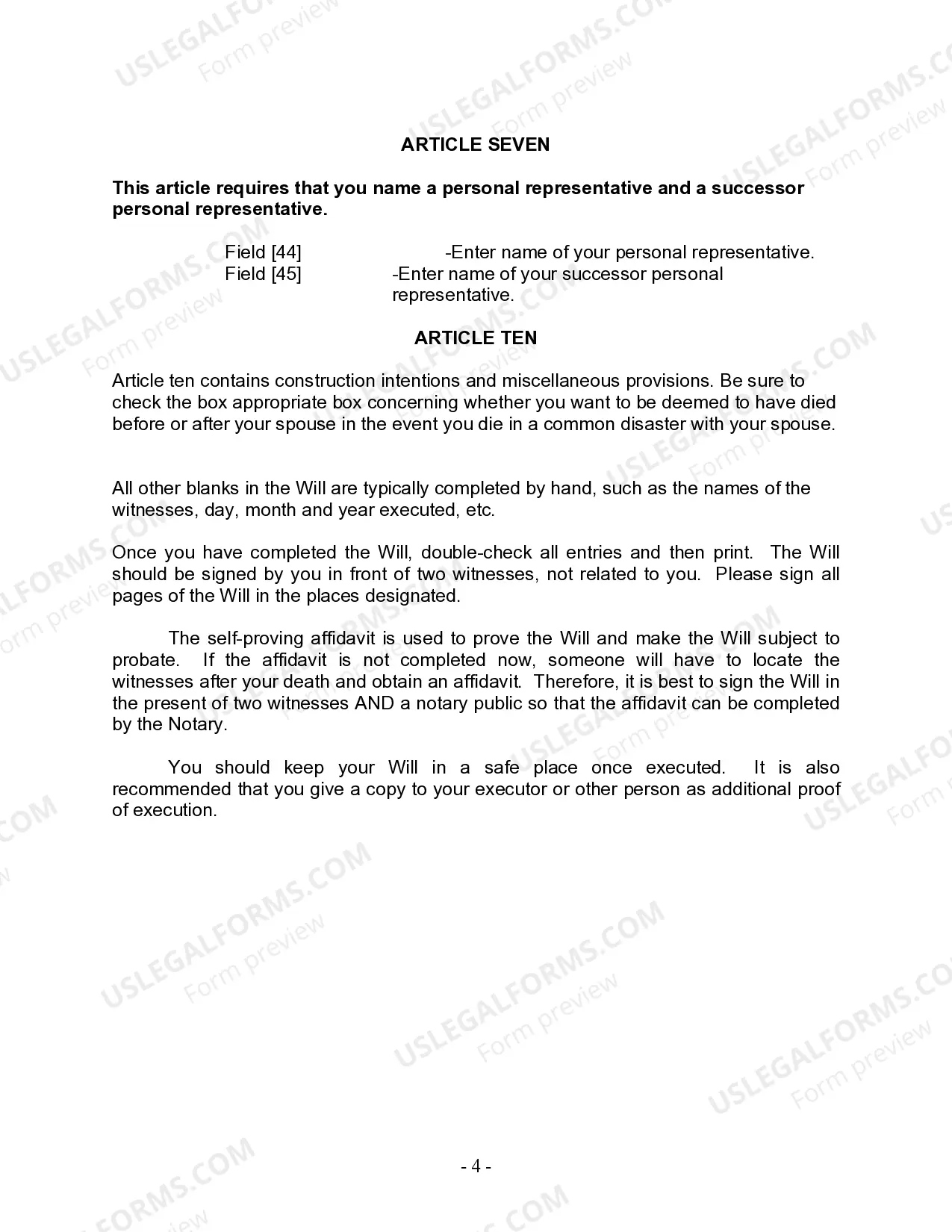 Preview Last Will and Testament for other Persons