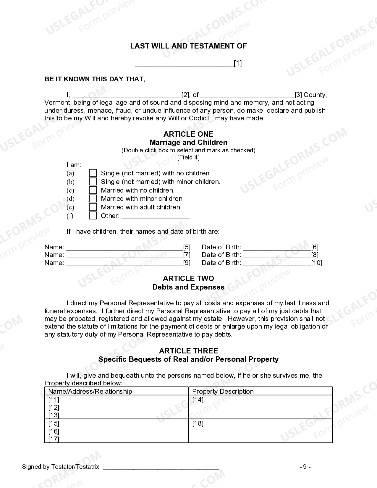 Preview Last Will and Testament for other Persons