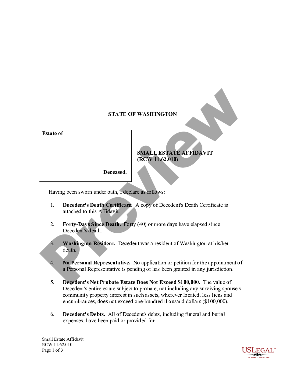 page 0 Small Estate Affidavit for Estates under $100,000 preview