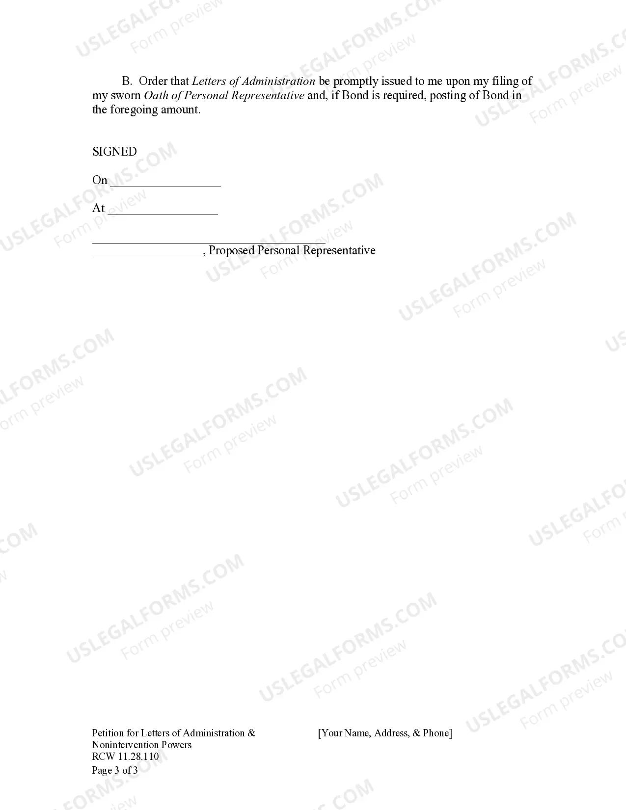 Preview Washington Petition for Letters of Administration & Nonintervention Powers